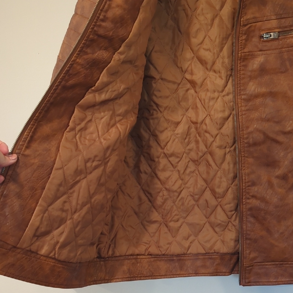 Men's Brown Faux Leather Biker Jacket size Large - Picture 5 of 10